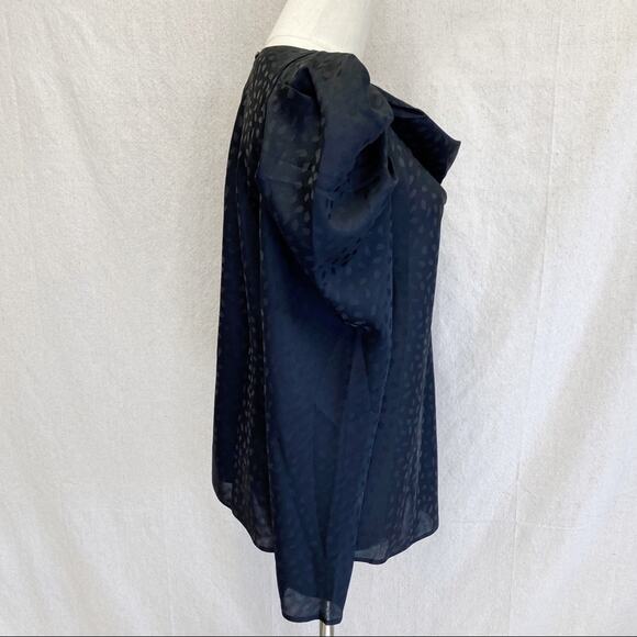 ANN TAYLOR Spotted Puff Shoulder Satin Cowl Neck Top In black Size Medium‎ NWT - Picture 11 of 12